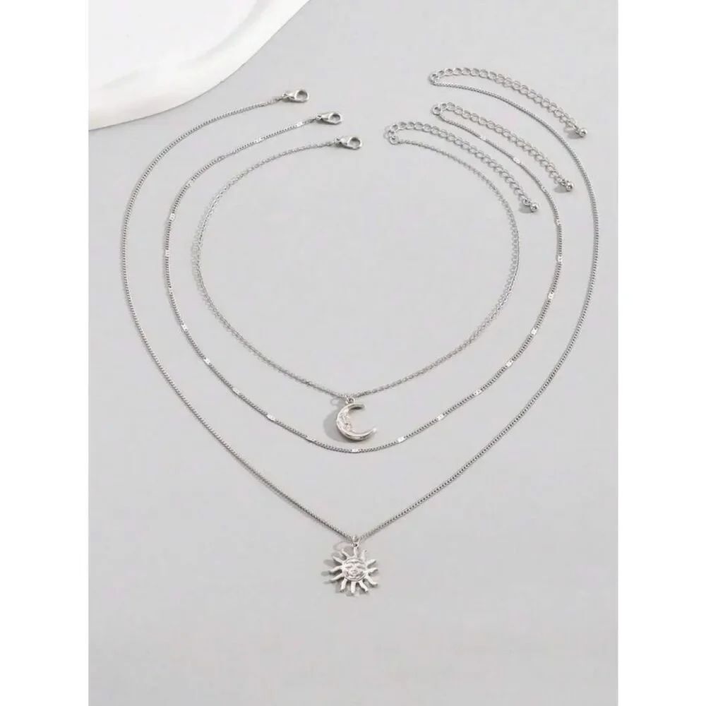 Silver Layered Necklace Set R103 - Picture 3 of 4